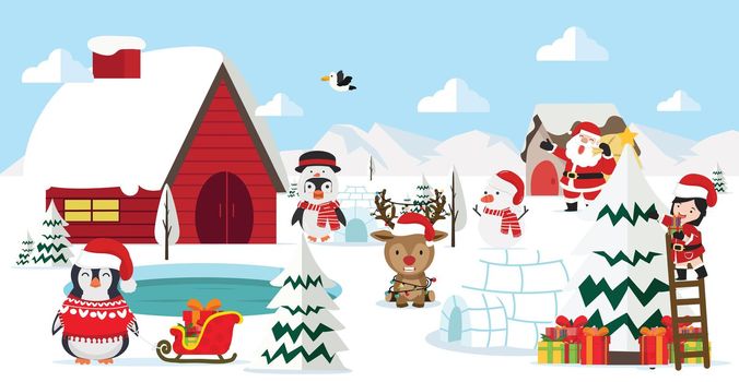 North pole arctic Landscape christmas cartoon Background 