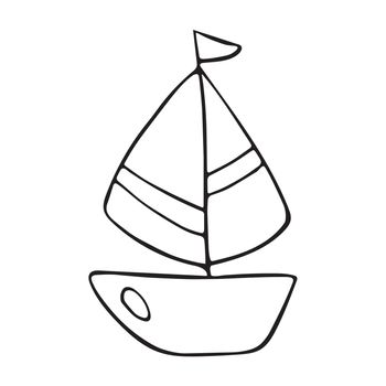 Vector doodle cartoon boat. Hand drawn sea boat, yacht. Graphic element for print, design