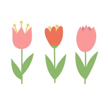 Simple cartoon icons on white background - tulip blooms. 8 March