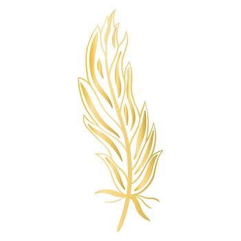 Beautiful golden painted bird feather isolated vector illustration
