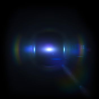 Blue Light Lens flare on black background.
