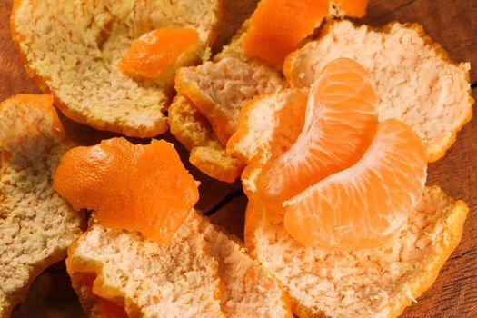 Satsuma Mandarin Tangerine Wedges On Fresh Fruit Peels (Citrus unshiu)