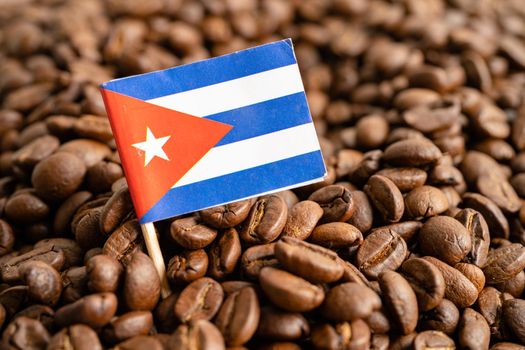 Cuba flag on coffee bean, import export trade online commerce concept.