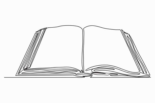 Continuous one line drawing of an open book. Vector illustration.