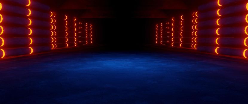 Alien SciFi Lighted Deep Blue Banner Background Wallpaper For Showroom Studio Montage 3D Illustration