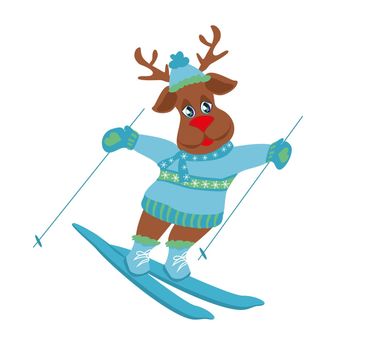 Christmas cartoon character - skiing reindeer 