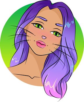 Cartoon Style Kitty Girl Avatar Character with Purple Hair