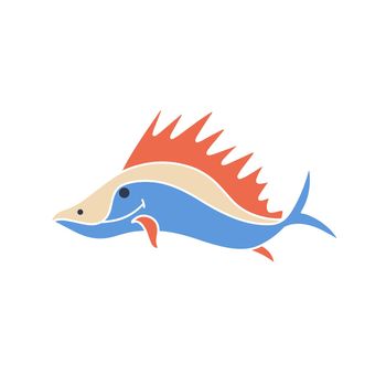 Sea fish with big crest isolated doodle style vector illustration