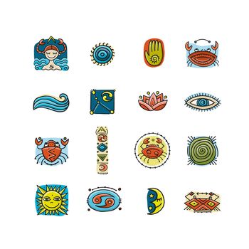 Cancer Zodiac. Icons set for your design