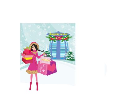 fashion shopping girl with shopping bags and gift box 