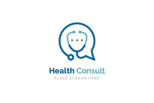 Health consult logo design template. Stethoscope isolated on bubble chat symbol.