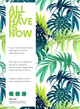 Hawaiian floral design with palm leaves. Exotic tropical summer vector background.
