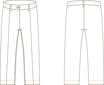 technical sketch of classic pants, straight silhouette.
