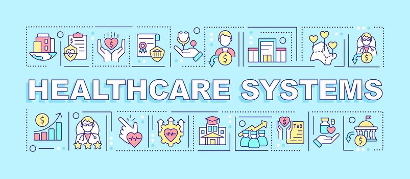 Healthcare systems word concepts blue banner