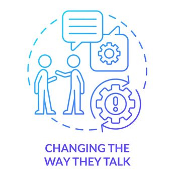 Changing way they talk blue gradient concept icon