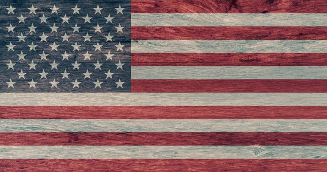 American flag on wooden background. National flag of the United States of America. 4th of July background. The Stars and Stripes. The Star-Spangled Banner. USA flag emblem. National symbol and ensign.