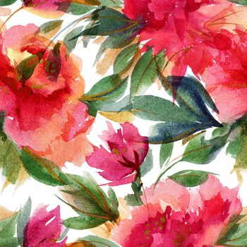 Pink Peony botanical watercolor seamless pattern