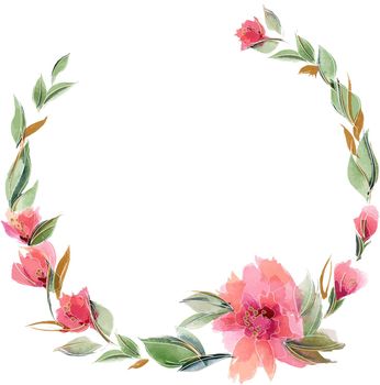 Pink floral wreath with delicate fragrant rose flowers