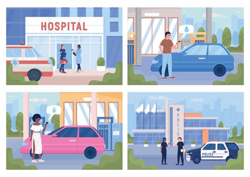 Urban services for citizens flat color vector illustration set