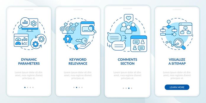 Advanced search engine optimization blue onboarding mobile app screen