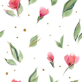 Pink floral seamless pattern with delicate rose buds