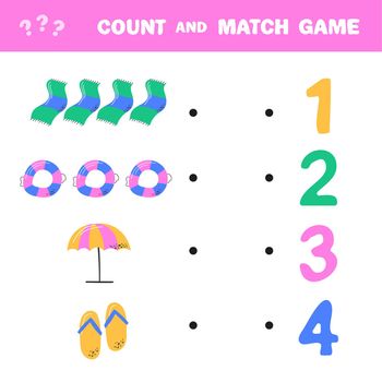 Counting game, how many summer elements. Educational children game