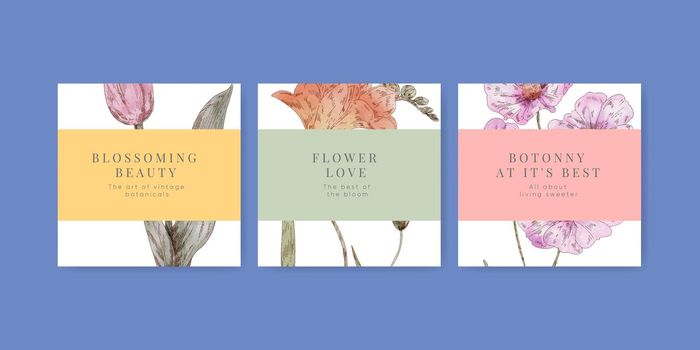 Banner template with botanical vintage concept,watercolor style