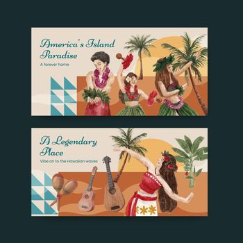 Twitter template with aloha Hawaii concept,watercolor style
