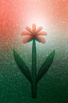hand drawn pink flower on dark green background with texture noise and shining gradient