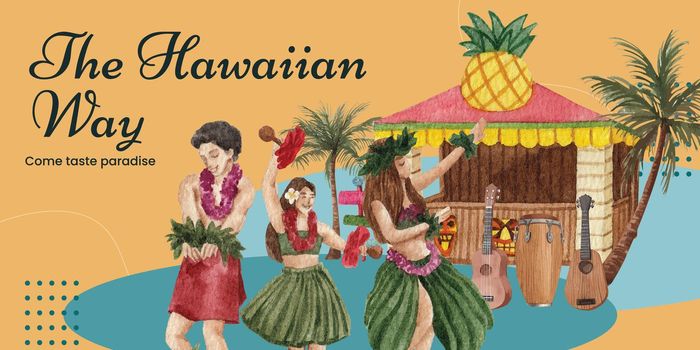 Blog header template with aloha Hawaii concept,watercolor style