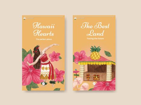 Instagram template with aloha Hawaii concept,watercolor style