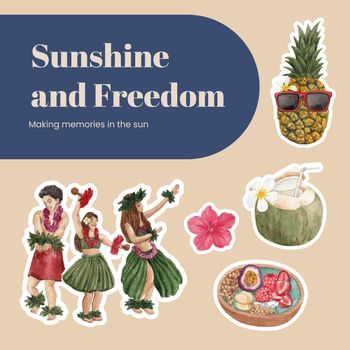 Sticker template with aloha Hawaii concept,watercolor style
