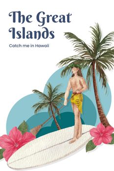 Poster template with aloha Hawaii concept,watercolor style