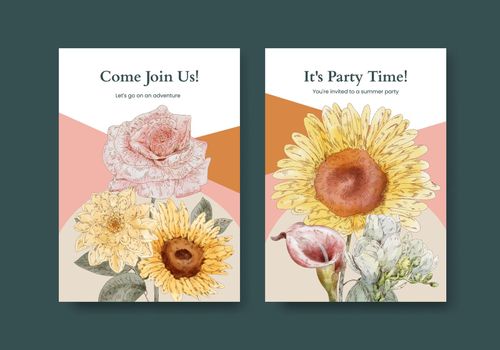 Invitation card template with botanical vintage concept,watercolor style