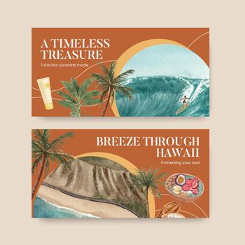 Twitter template with aloha Hawaii concept,watercolor style