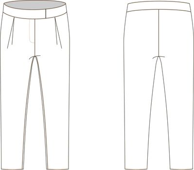 technical sketch of trousers with high waist and slightly tapered bottom