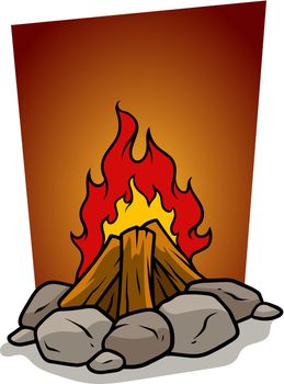 Cartoon bonfire campfire with stones vector icon