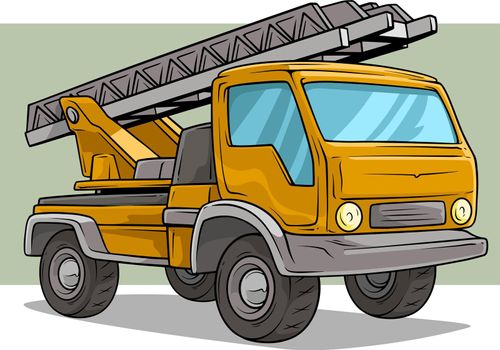 Cartoon yellow cargo truck with metal ladder