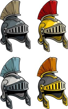 Cartoon ancient roman soldier helmet icon set