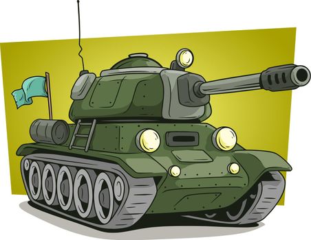 Cartoon green military army large tank vector icon