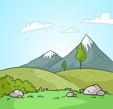 Cartoon nature and mountains landscape background