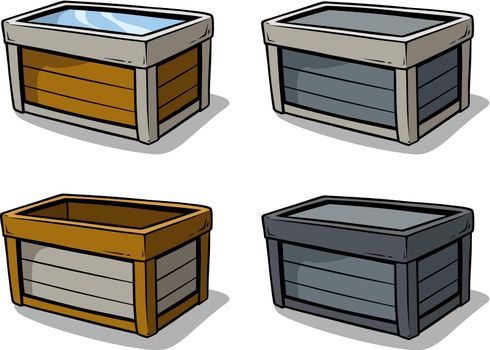 Cartoon wooden box vector icon set
