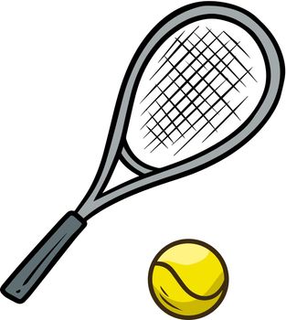 Cartoon tennis racket and yellow ball