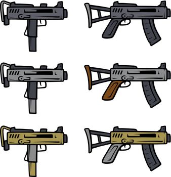 Cartoon submachine guns vector weapon icons