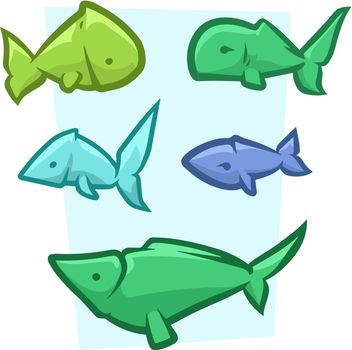 Cartoon funny colored fish vector icon set