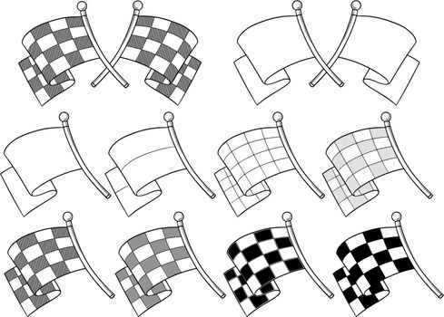 Cartoon graphic crossed racing flag vector set