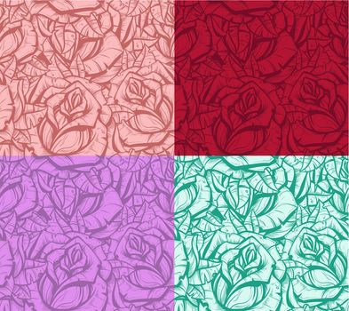 Graphic realistic detailed rose seamless pattern