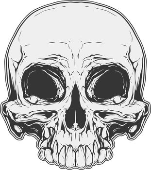 Realistic white and grey human skull tattoo