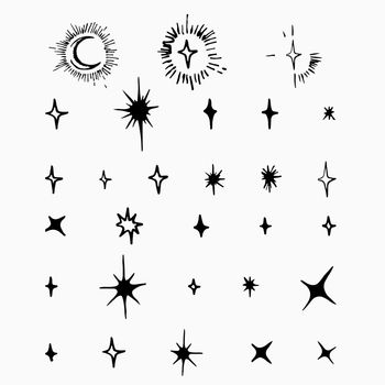 Star hand-drawn icons, rating and rank symbols, decor star collection, vector