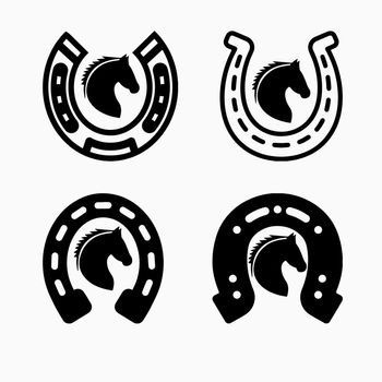 Horseshoe vector sketch icons set. Isolated horse metal retro shoe for mustang or stallion hoof forged by blacksmith with holes for nails. Symbols of Good Luck for talisman or heraldic mascot